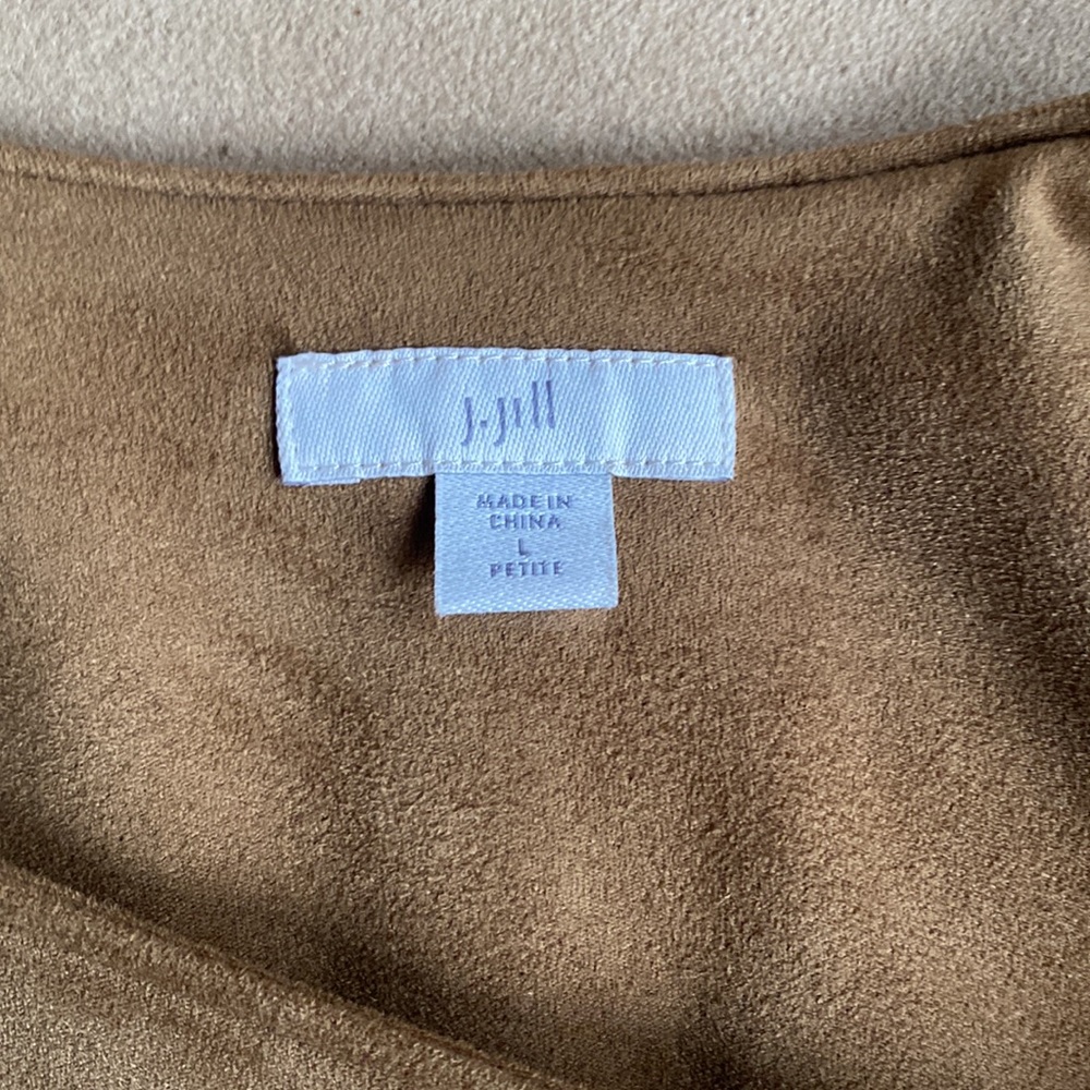 J Jill  Acorn Brown Ultra Soft Faux Suede Moto Zip Jacket Petite L - Picture 12 of 15